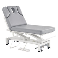 Thumbnail for DIR VitalEarth 2-Motors Treatment Table and Wellness Therapy Bed Gray Color Front Angled View With Face Hole And Foot Controls On White Background