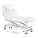 DIR VitalEarth 2-Motors Treatment Table and Wellness Therapy Bed White Color Front Angled View With Face Cradle And Foot Controls On White Background
