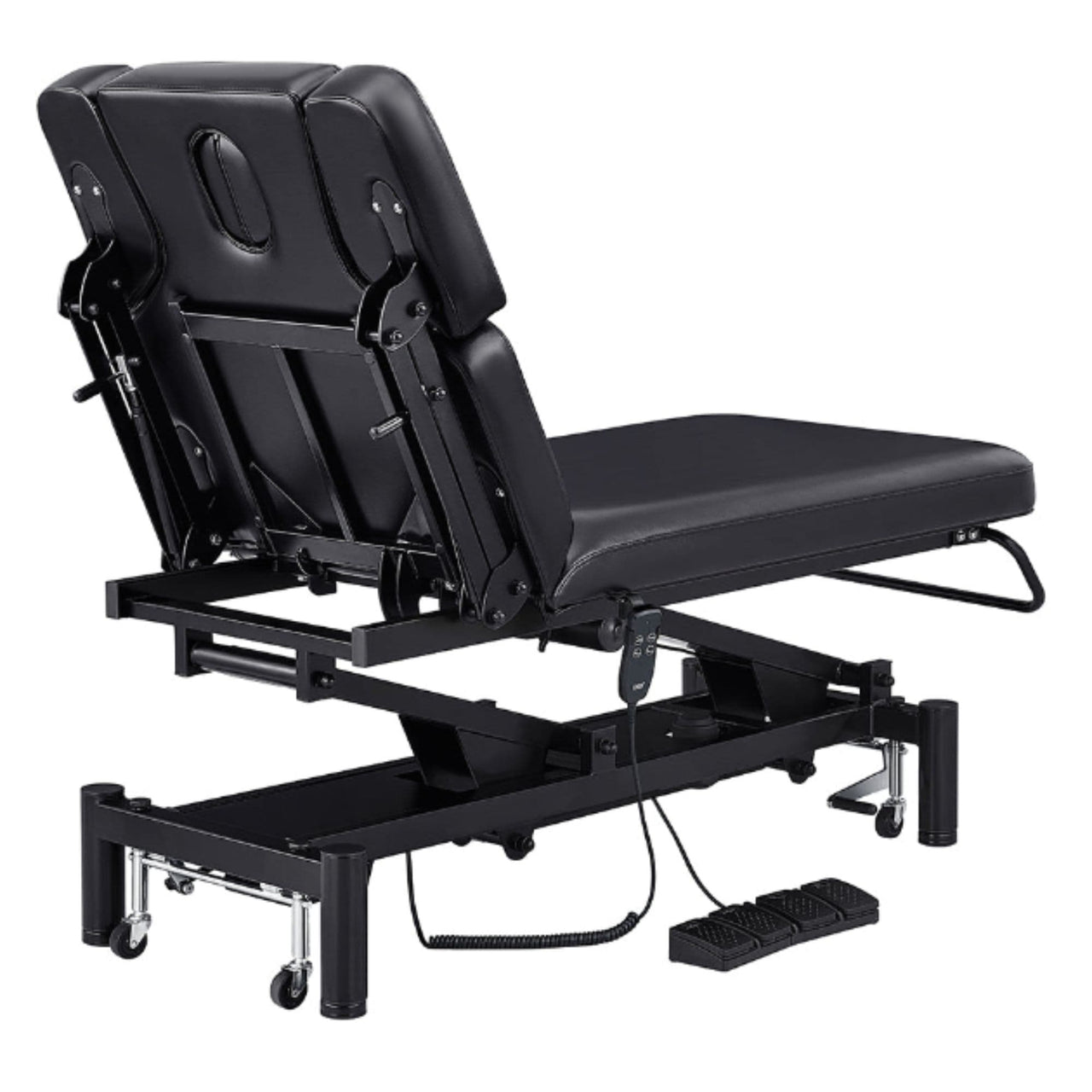 DIR VitalEarth Dual-Motor Therapy Treatment Table Black Rear View With Foot Control On White Background