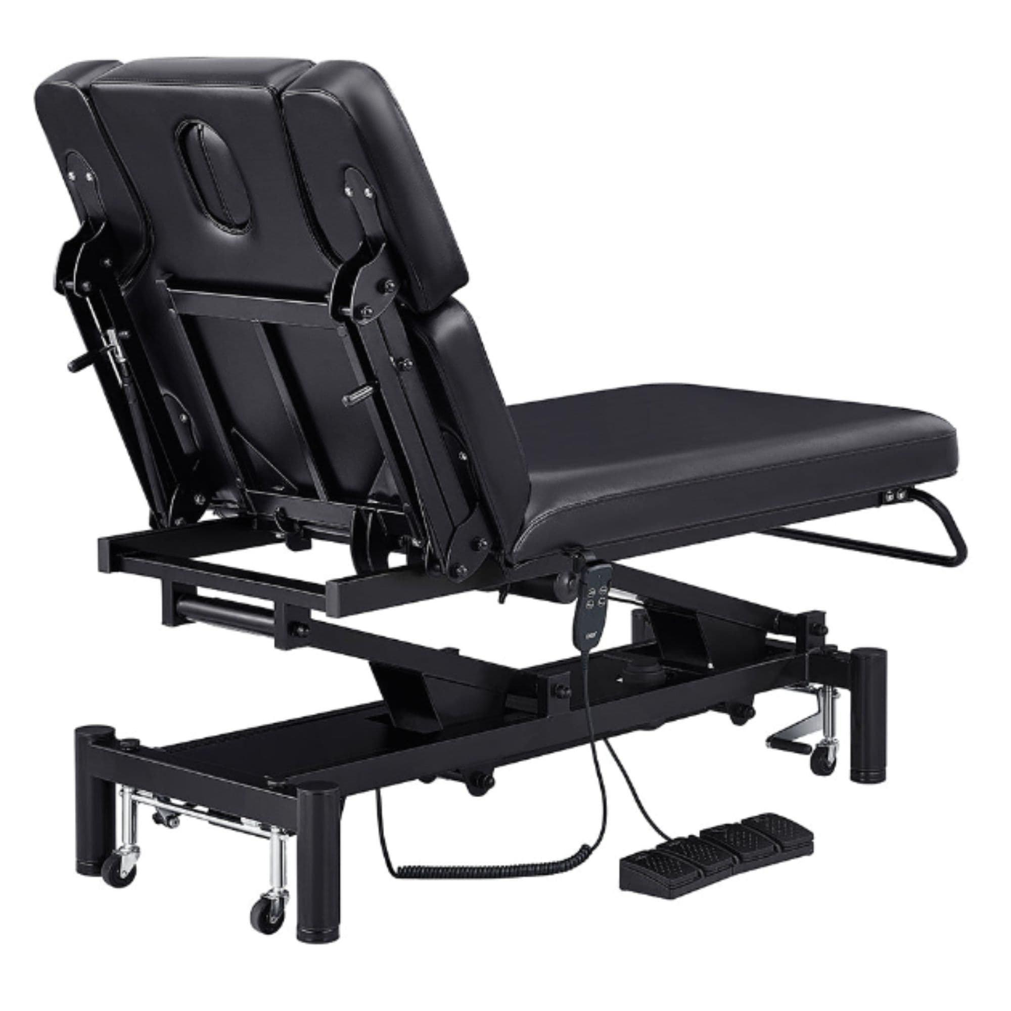 DIR VitalEarth Dual-Motor Therapy Treatment Table Black Rear View With Foot Control On White Background