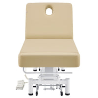 Thumbnail for DIR WellRelax 2-Motors Therapy Treatment Table with Tilting Cradle Pillow Beige Front View With Foot Control And Face Hole On White Background