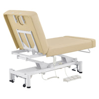 Thumbnail for DIR WellRelax 2-Motors Therapy Treatment Table with Tilting Cradle Pillow Beige Rear View With Foot Control On White Background