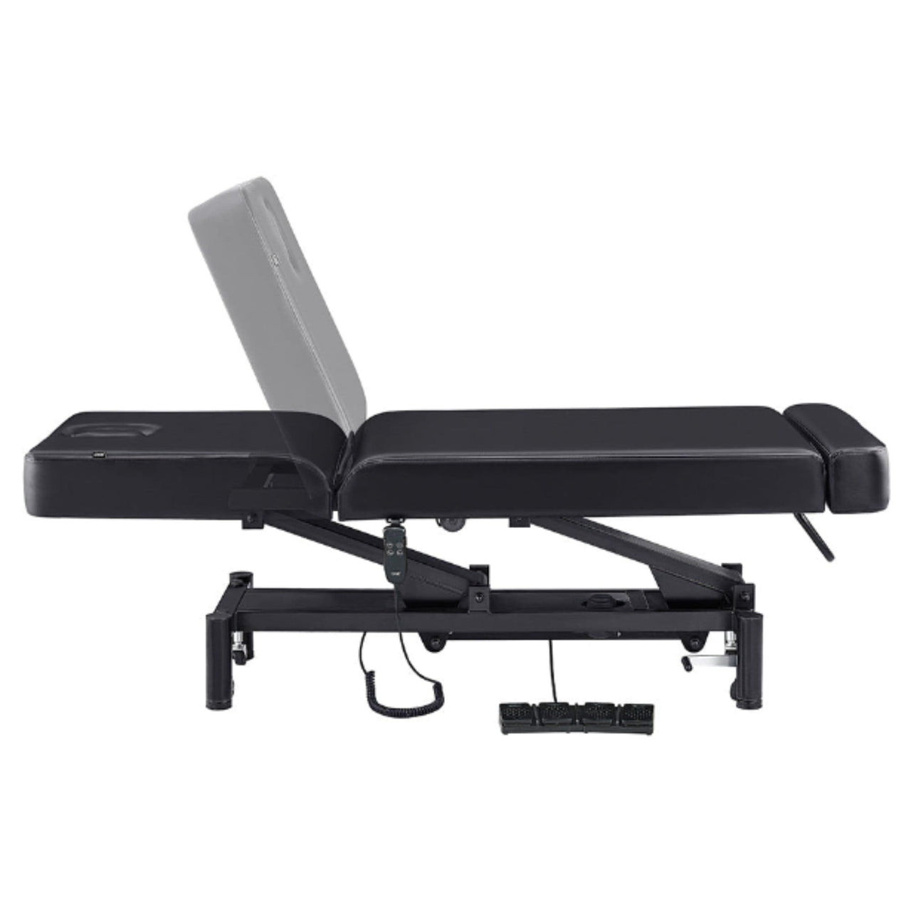DIR WellRelax 2-Motors Therapy Treatment Table with Tilting Cradle Pillow Black Side View Showing Adjustable Backrest On White Background