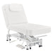 DIR WellRelax 2-Motors Therapy Treatment Table with Tilting Cradle Pillow White Front Angled View With Cradle And Foot Control On White Background