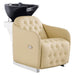 DIR Yume Dreaming Electric Salon Backwash Station Beige Front Angled View With Black Single Sink On White Background