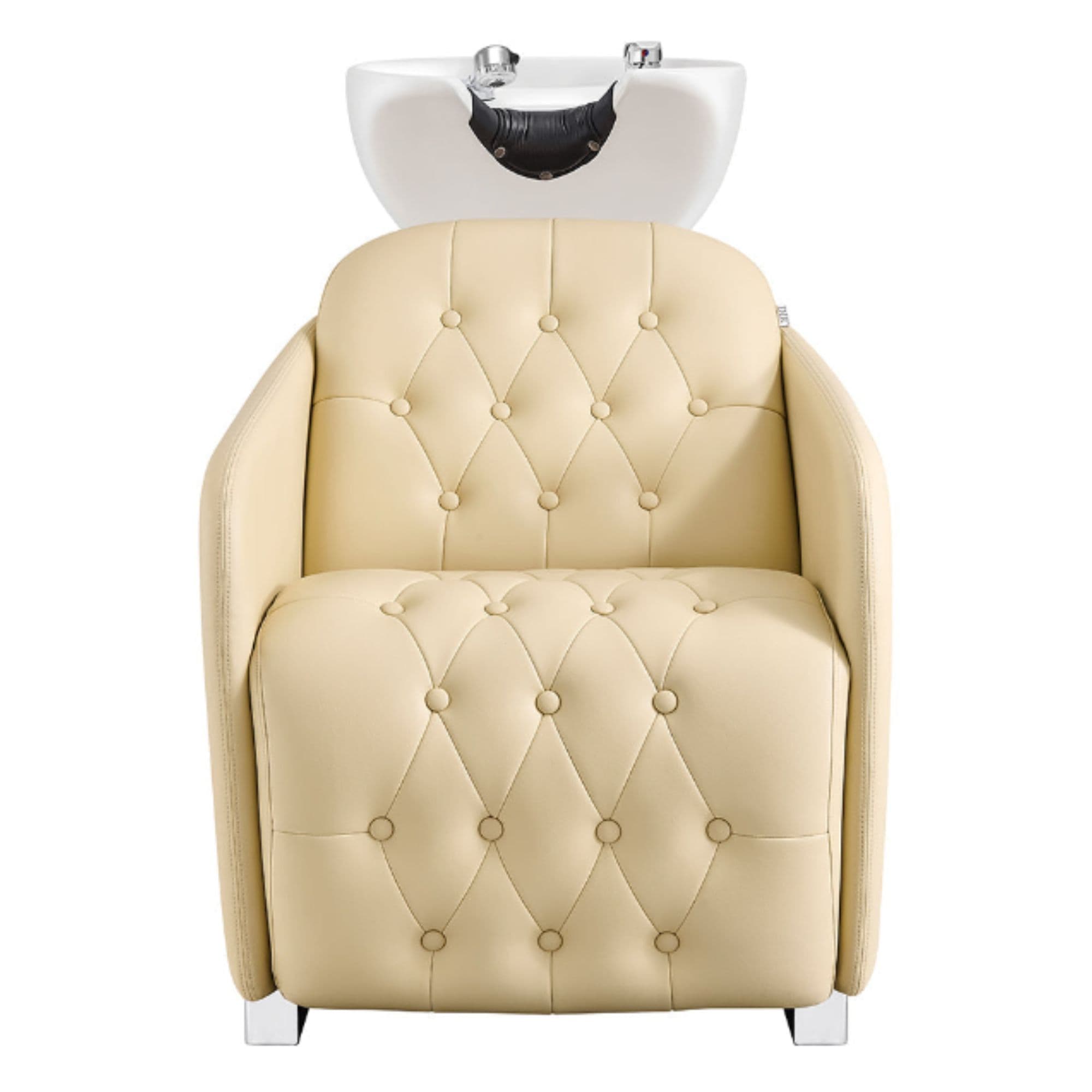 DIR Yume Dreaming Electric Salon Backwash Station Beige Front View With White Single Sink On White Background