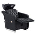 DIR Yume Dreaming Electric Salon Backwash Station Black Front Angled View With Black Single Sink And Extended Leg Rest On White Background