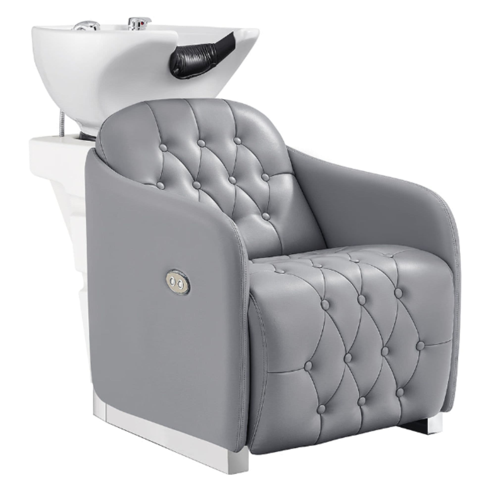 DIR Yume Dreaming Electric Salon Backwash Station Gray Front Angled View With White Single Sink On Clean Background