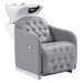 DIR Yume Dreaming Electric Salon Backwash Station Gray Front Angled View With White Single Sink On Clean Background