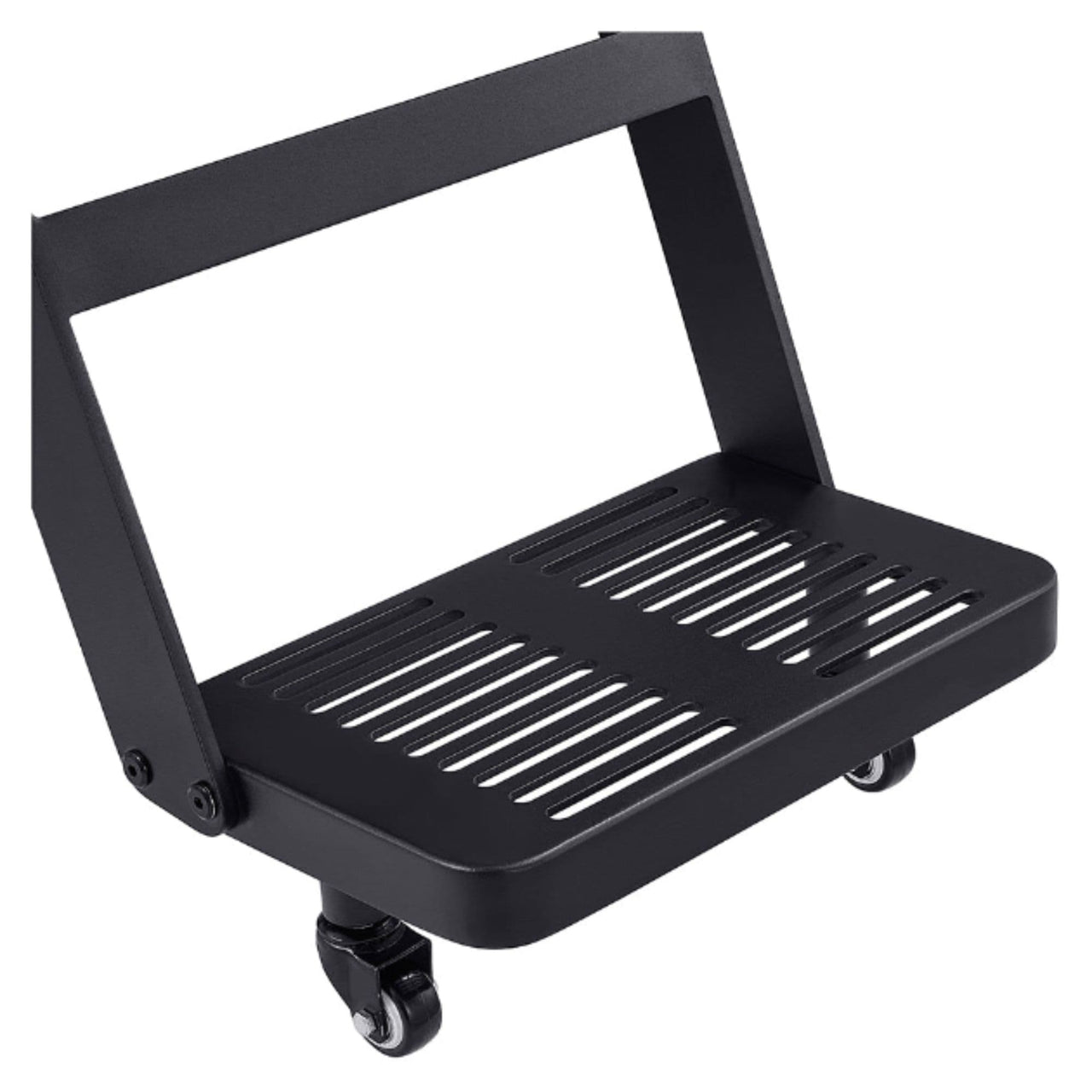 Dainty Multi-Purpose Reclining Salon Chair Close-Up View Of Black Metal Footrest Platform On White Background