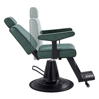 Thumbnail for Dainty Multi-Purpose Reclining Salon Chair Green Variant Side View Demonstrating Swing Adjustment On White Background