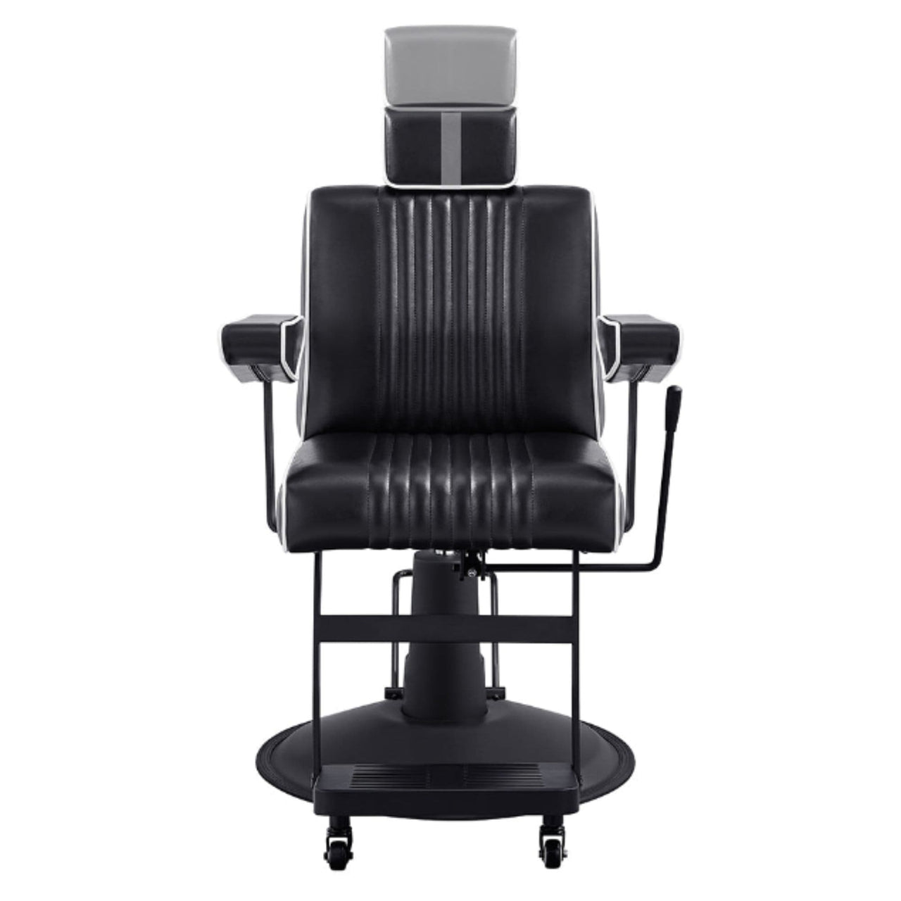 Dainty Reclining Chairs Black Variant Front View Demonstrating Pull Out Headrest Range On White Background