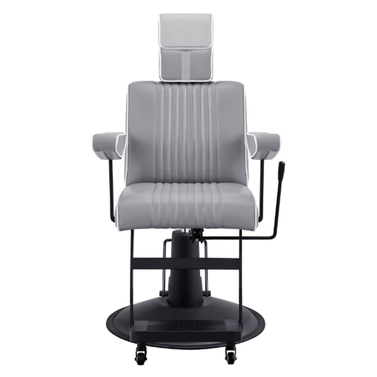 Dainty Reclining Chairs Gray Variant Front View Demonstrating Pull Out Headrest Range On White Background
