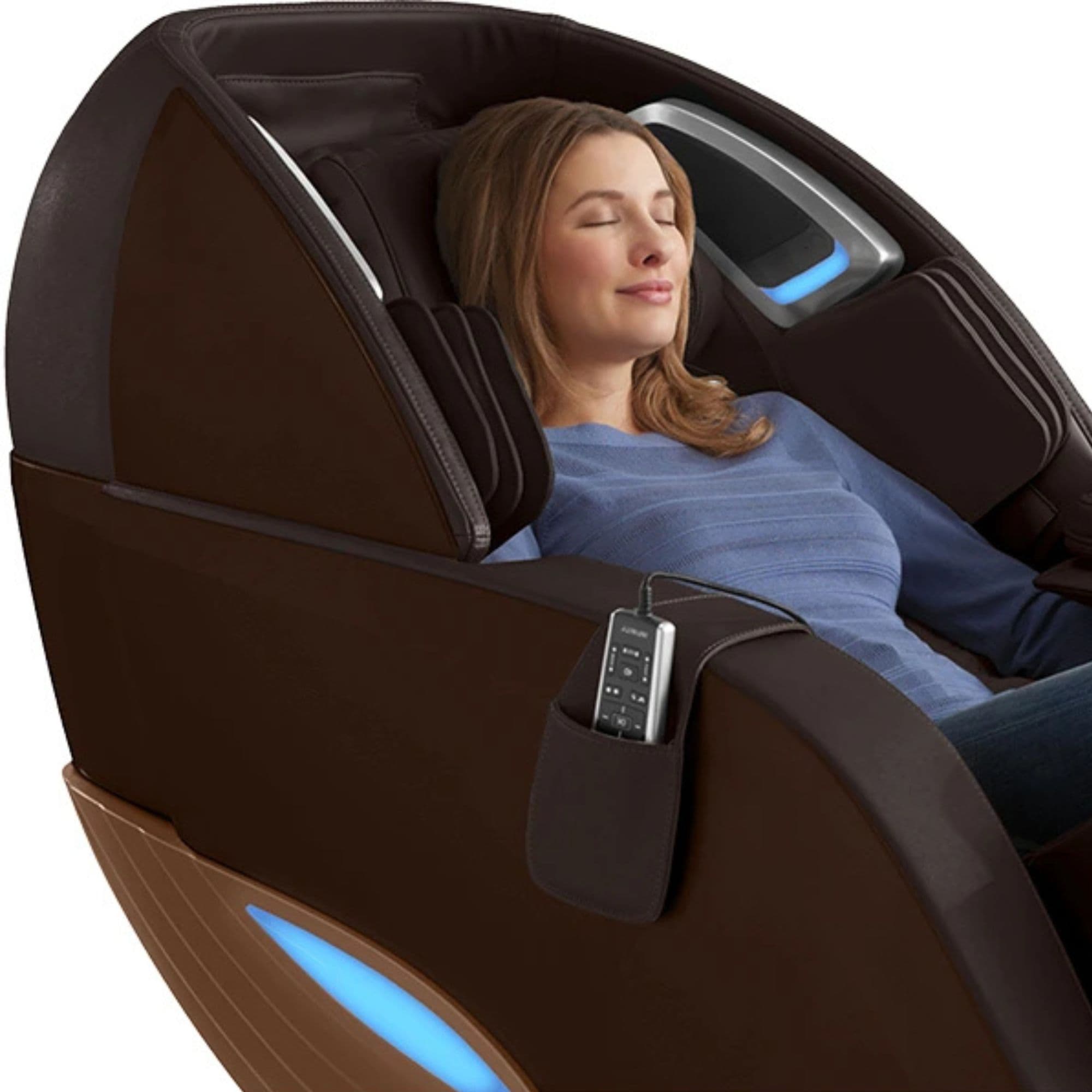 Dynasty Massage Chair With A Woman Relaxing While Closing Her Eyes