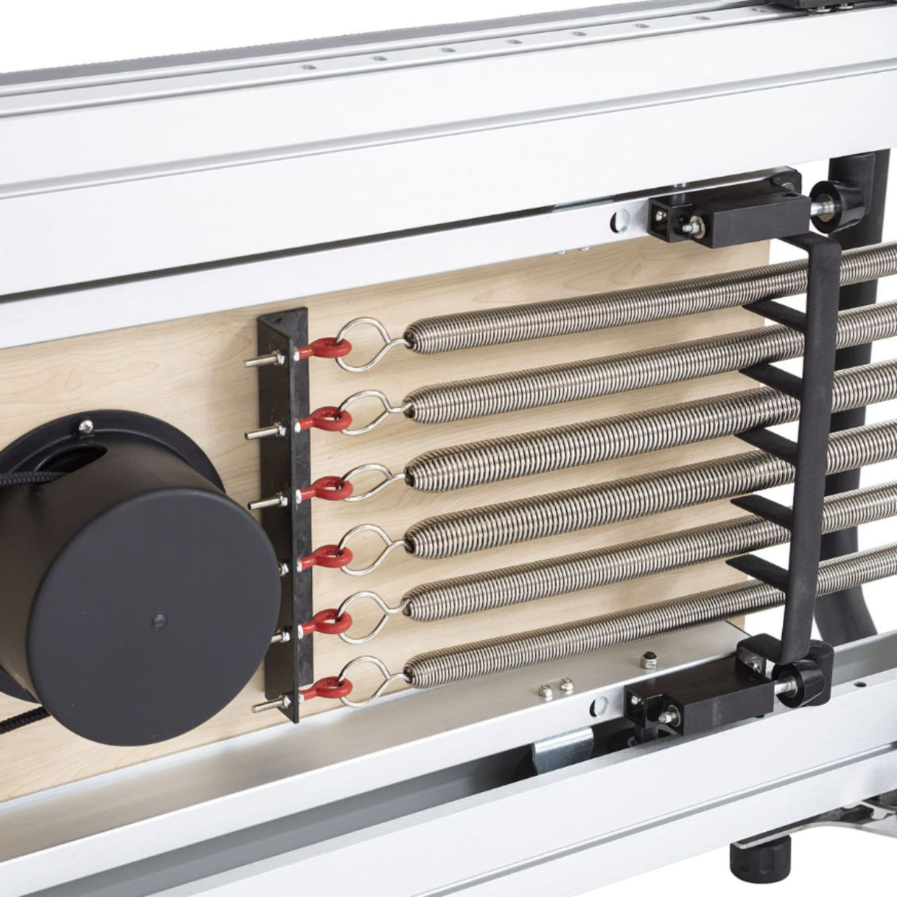 Elina Aluminium Reformer Mentor Close-Up View Of Six-Spring Resistance System And Adjustable Spring Bar On White Background