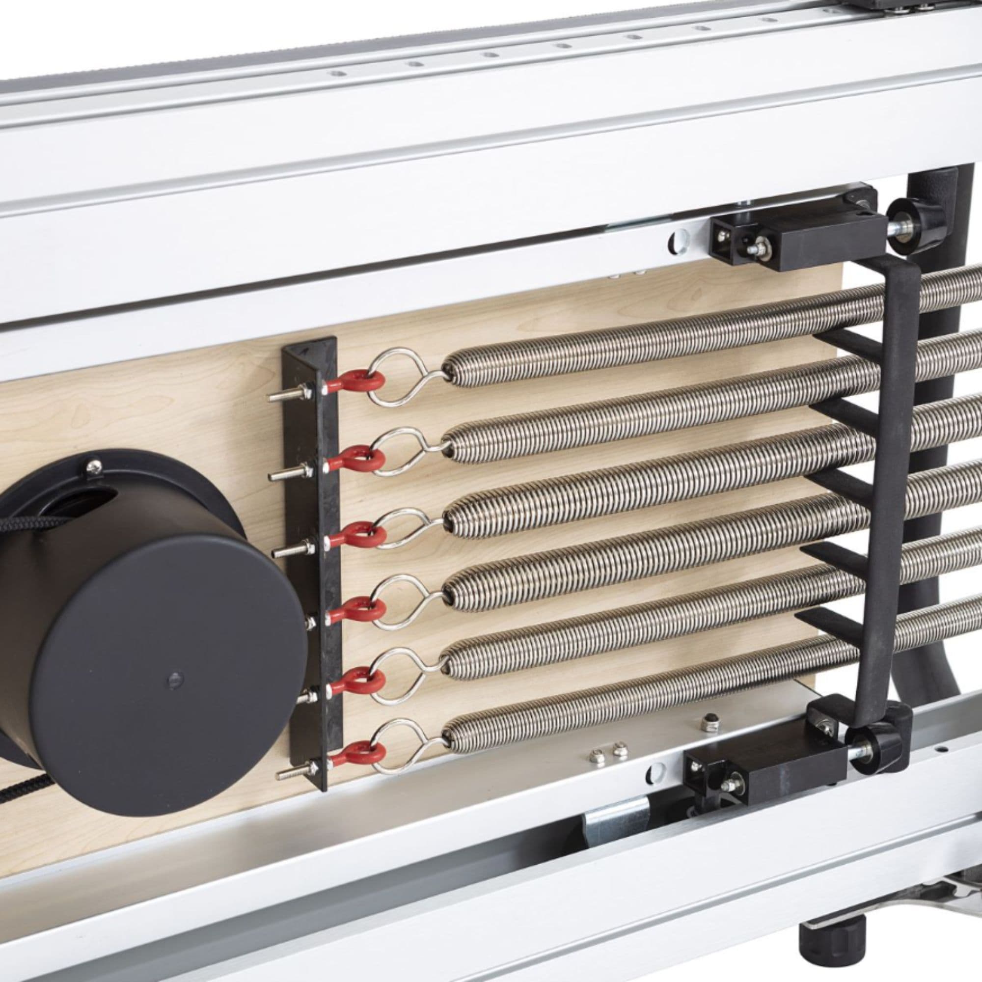 Elina Aluminium Reformer Mentor Close-Up View Of Six-Spring Resistance System And Adjustable Spring Bar On White Background