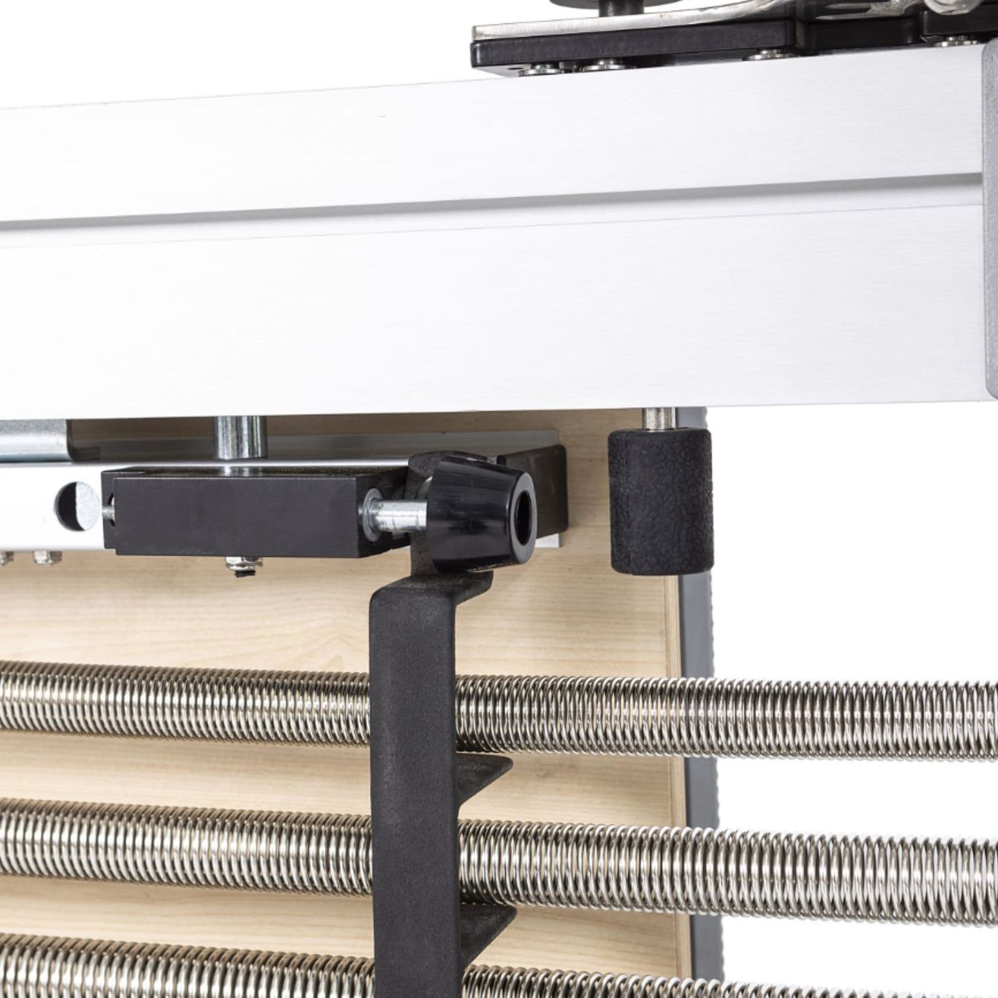 Elina Aluminium Reformer Mentor with Tower Close-Up View Of Adjustable Spring Bar And Locking System