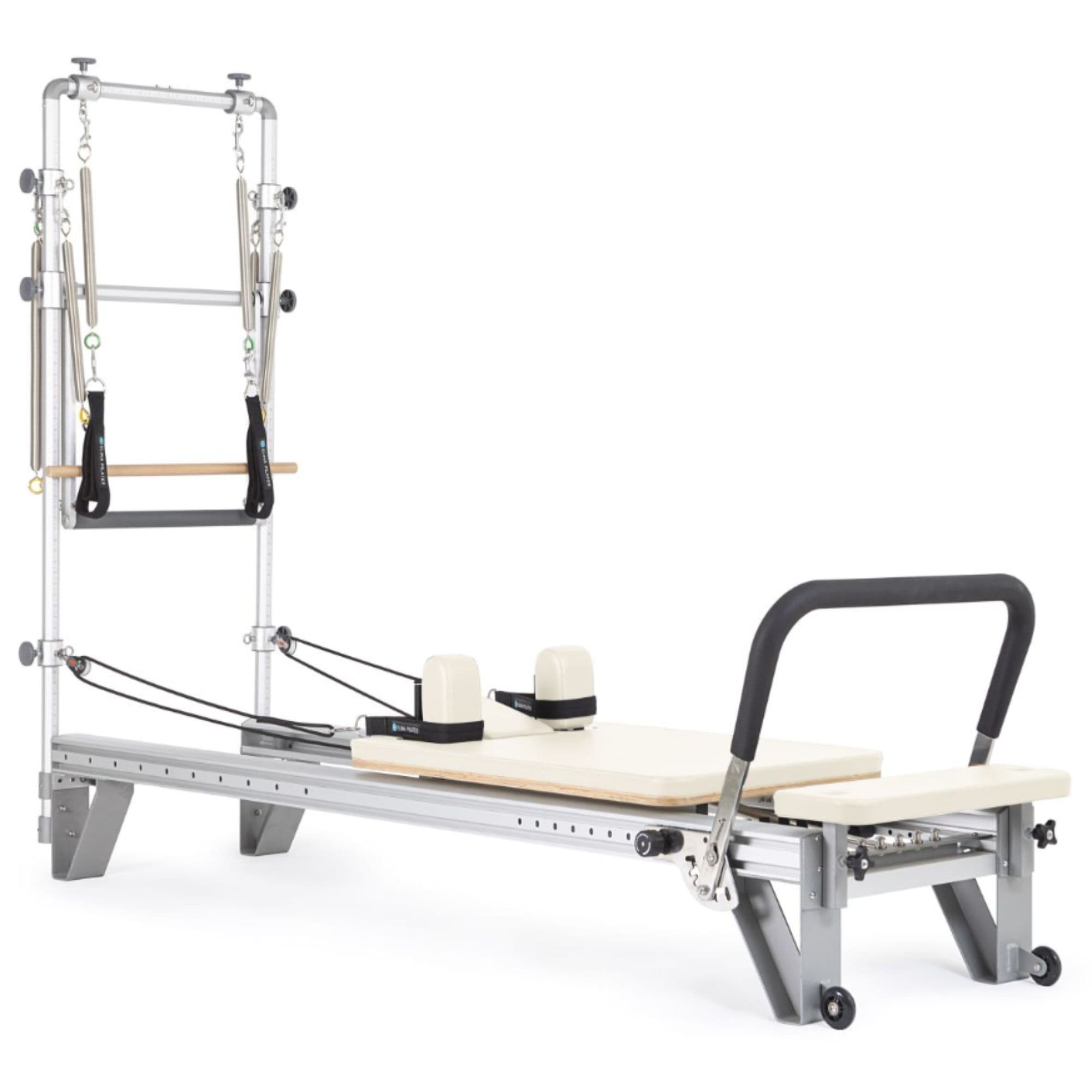 Elina Aluminium Reformer Mentor with Tower Ivory Variant Front Angled View On White Background