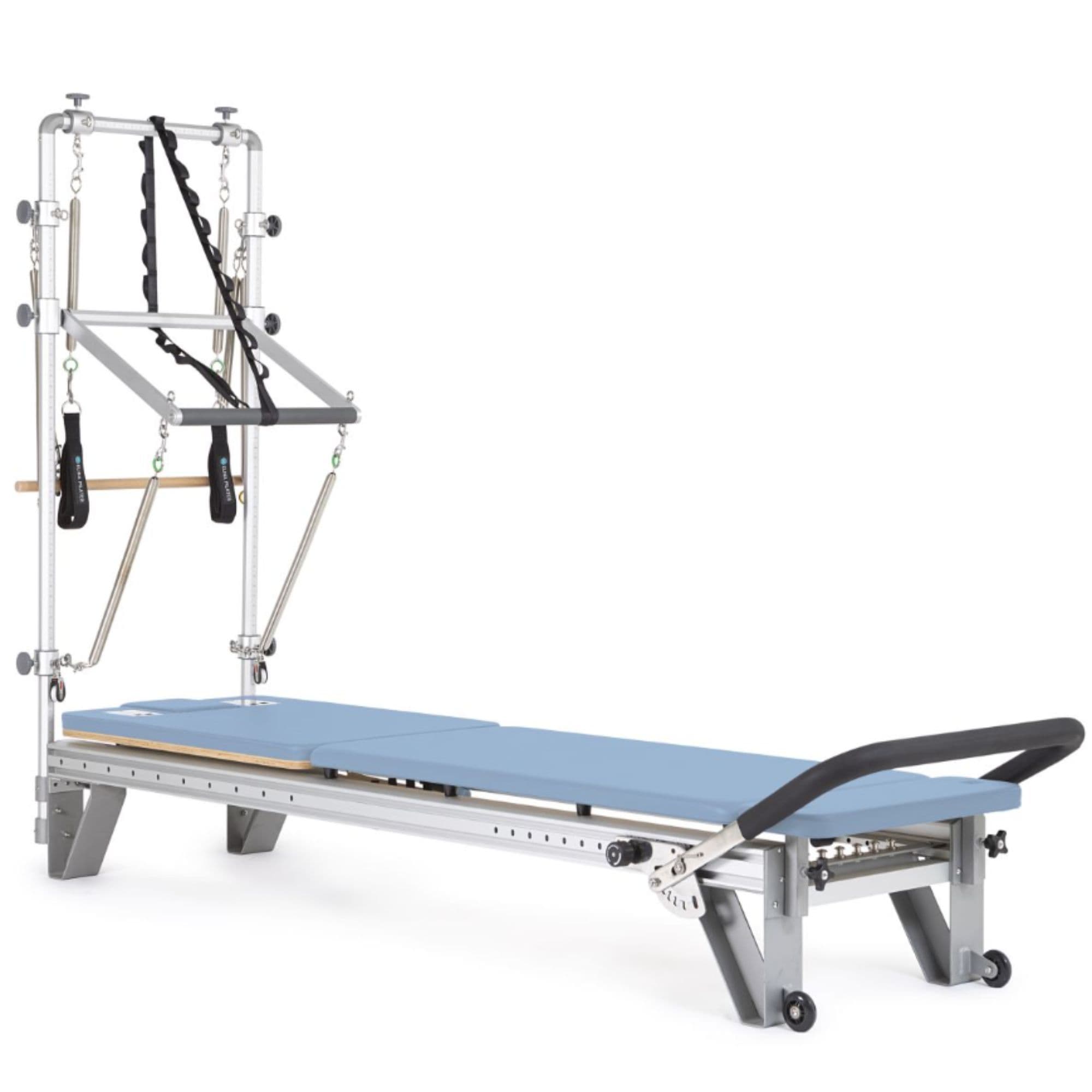 Elina Aluminium Reformer Mentor with Tower Ocean Blue Variant Front Angled View With Complete Attachment On White Background
