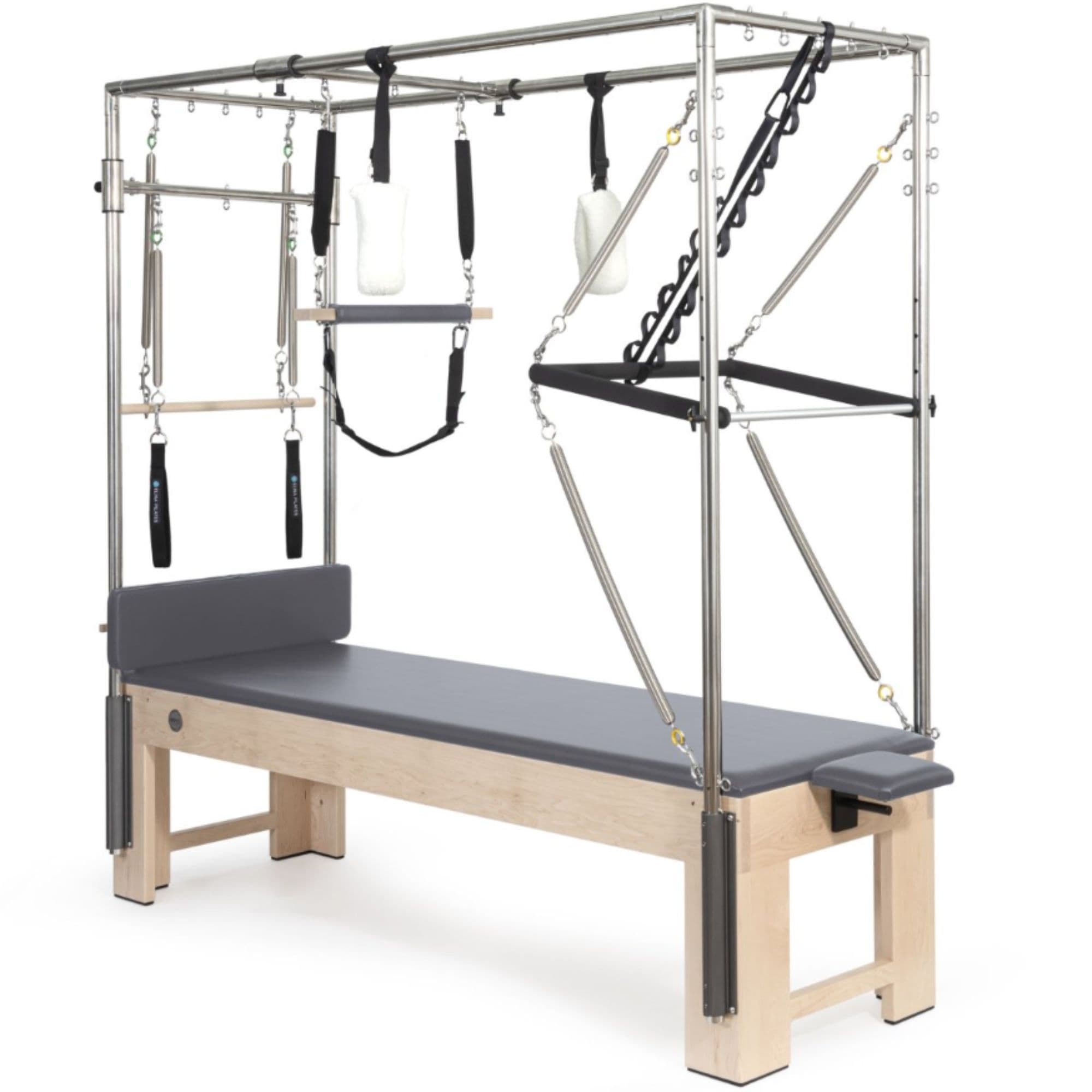 Elina Cadillac Trapeze Table Gray Variant Front Angled View Showing Full Tower Attachment On White Background
