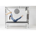 Elina Classic Aluminium Cadillac Trapeze Side View With A Women Performing A Pilates Exercise And Brand Name In The Background