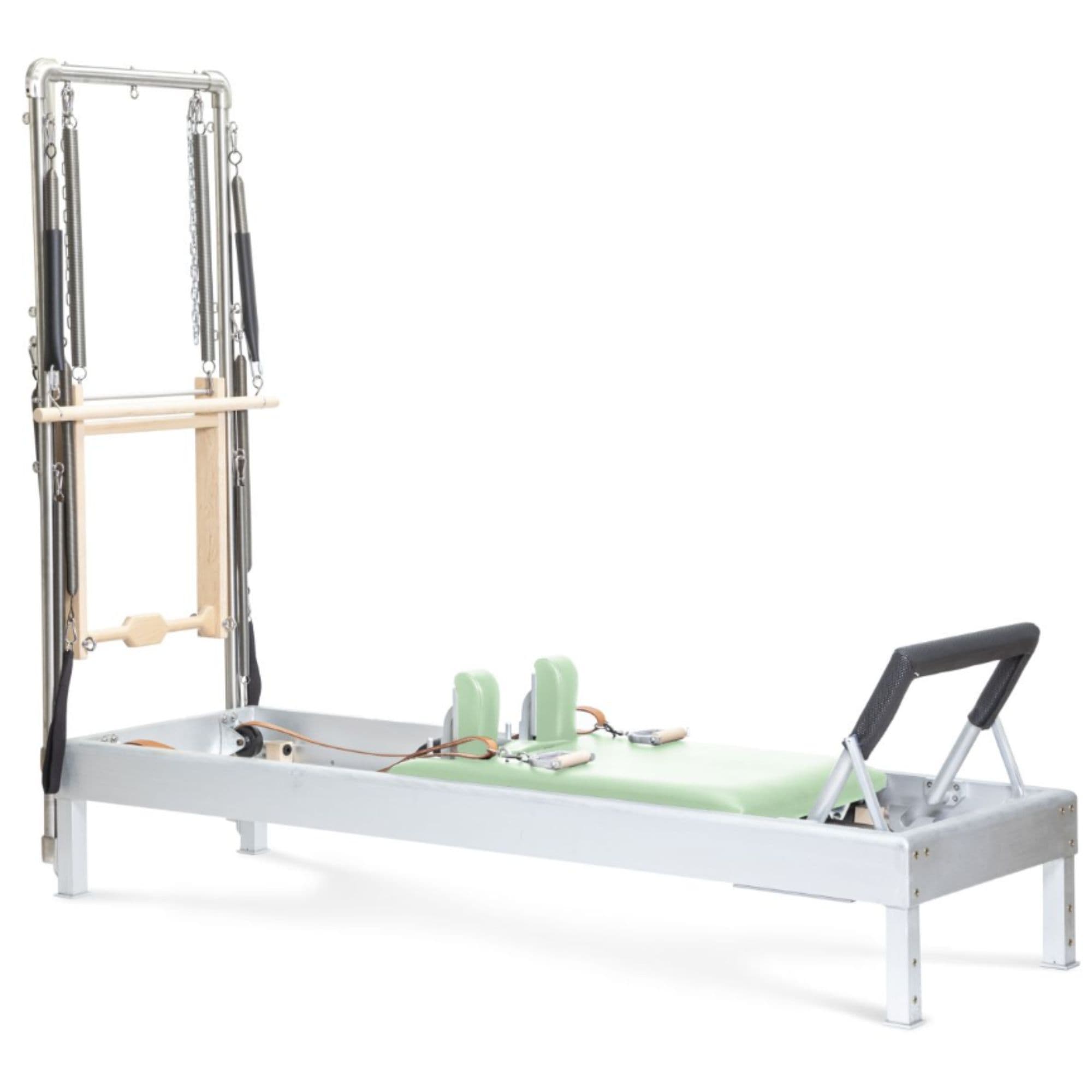 Elina Classic Aluminium Reformer with Tower 86 Inches Green Variant Front Angled View On White Background