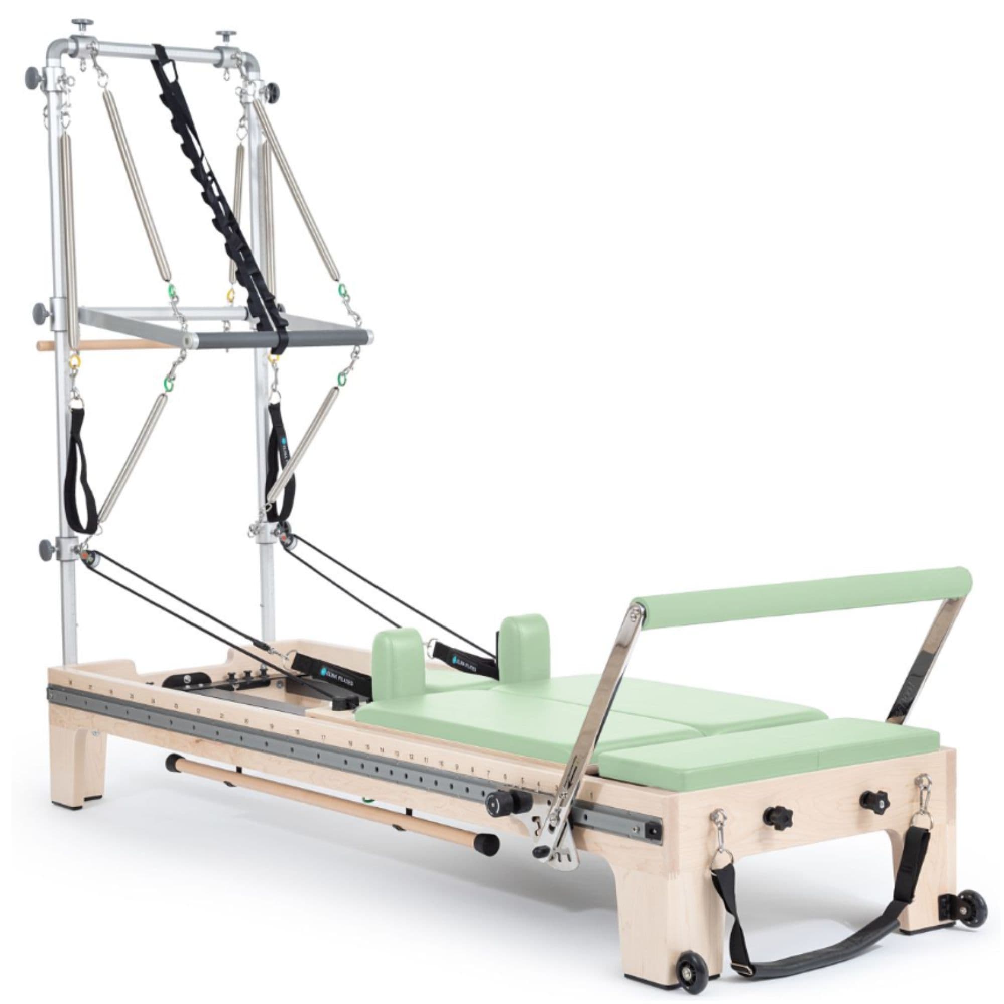 Elina Dual Pilates Reformer Green Variant Front Angled Complete Set View On White Background