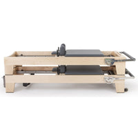 Thumbnail for Elina Elite Wood Reformer with Tower With Gray Variant Side View In Two Stacked Storage Position On White Background