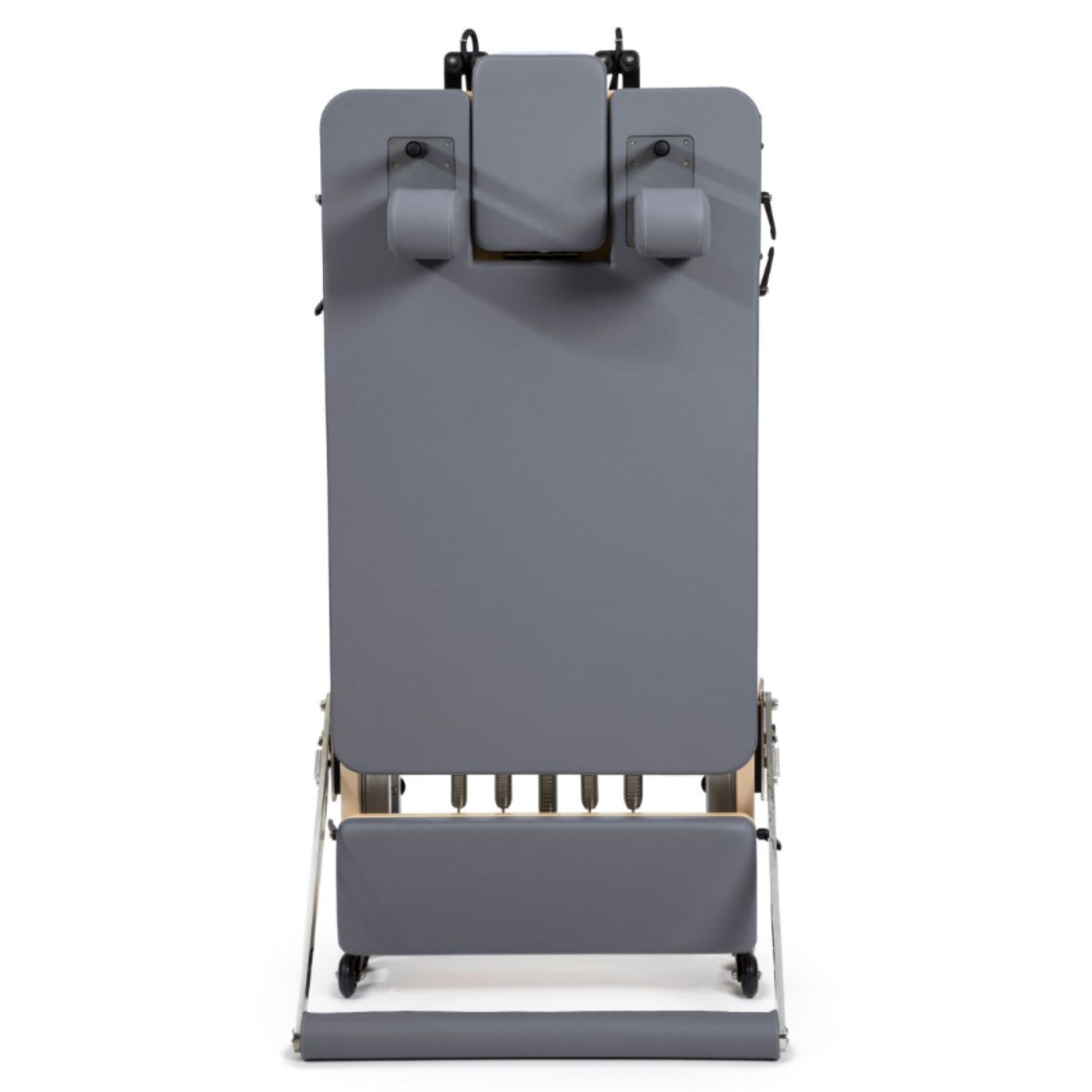 Elina Foldable Reformer for Home Grey Variant Showing Upright Position On White Background