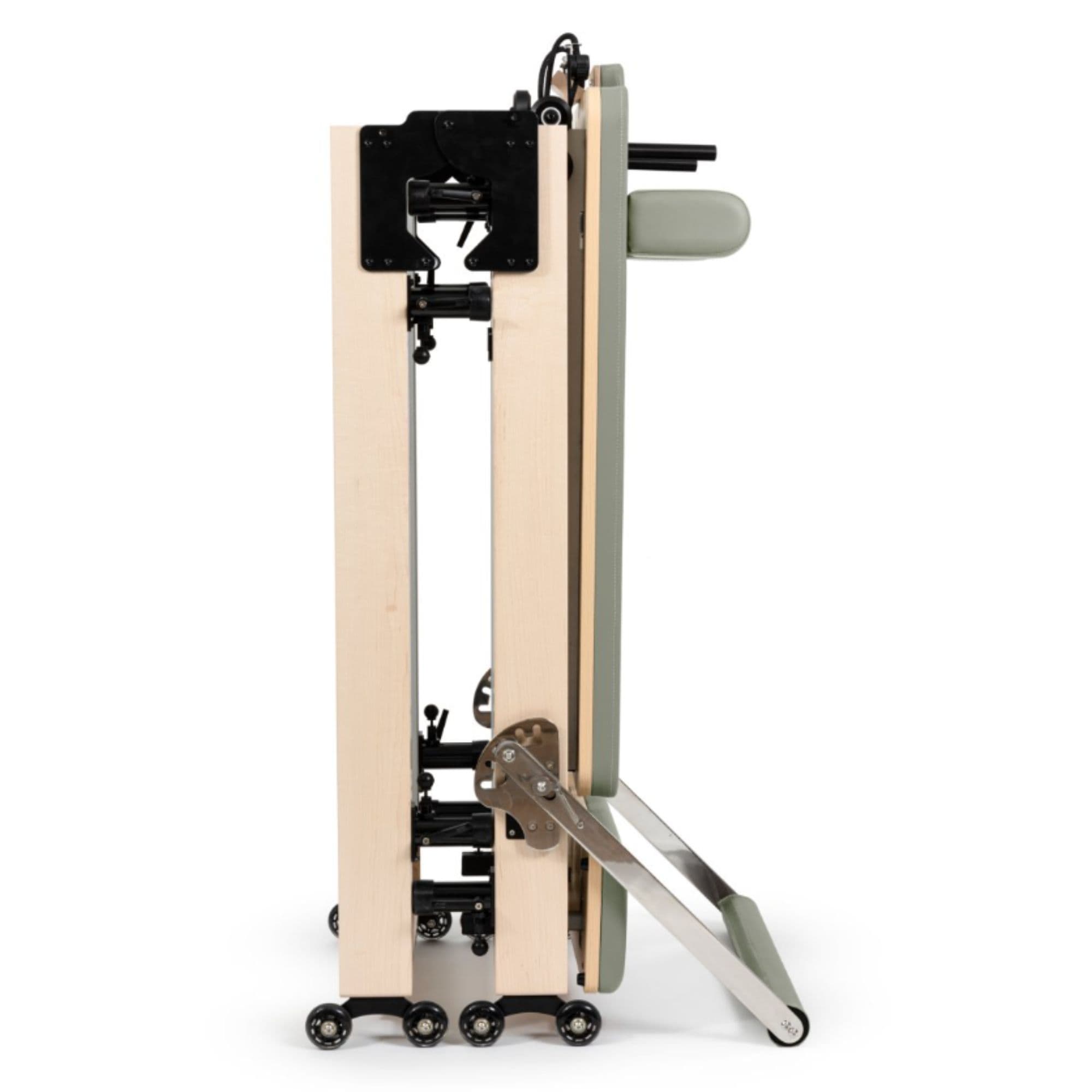 Elina Foldable Reformer for Home Iceberg Green Variant Side View Showing Space-Saving Folded Configuration On White Background