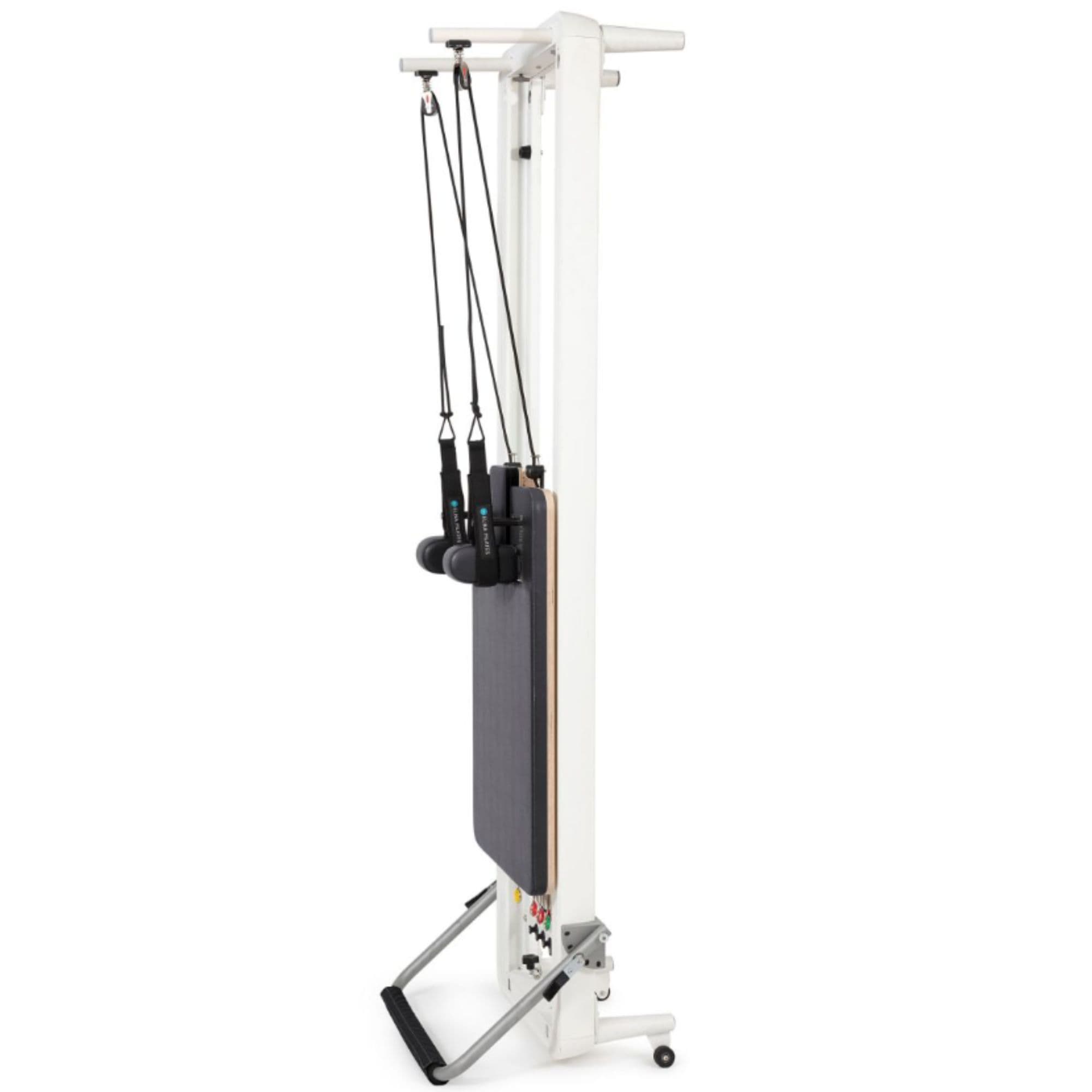 Elina Nubium Reformer with Tower Black Variant Side View In Upright Position On White Background