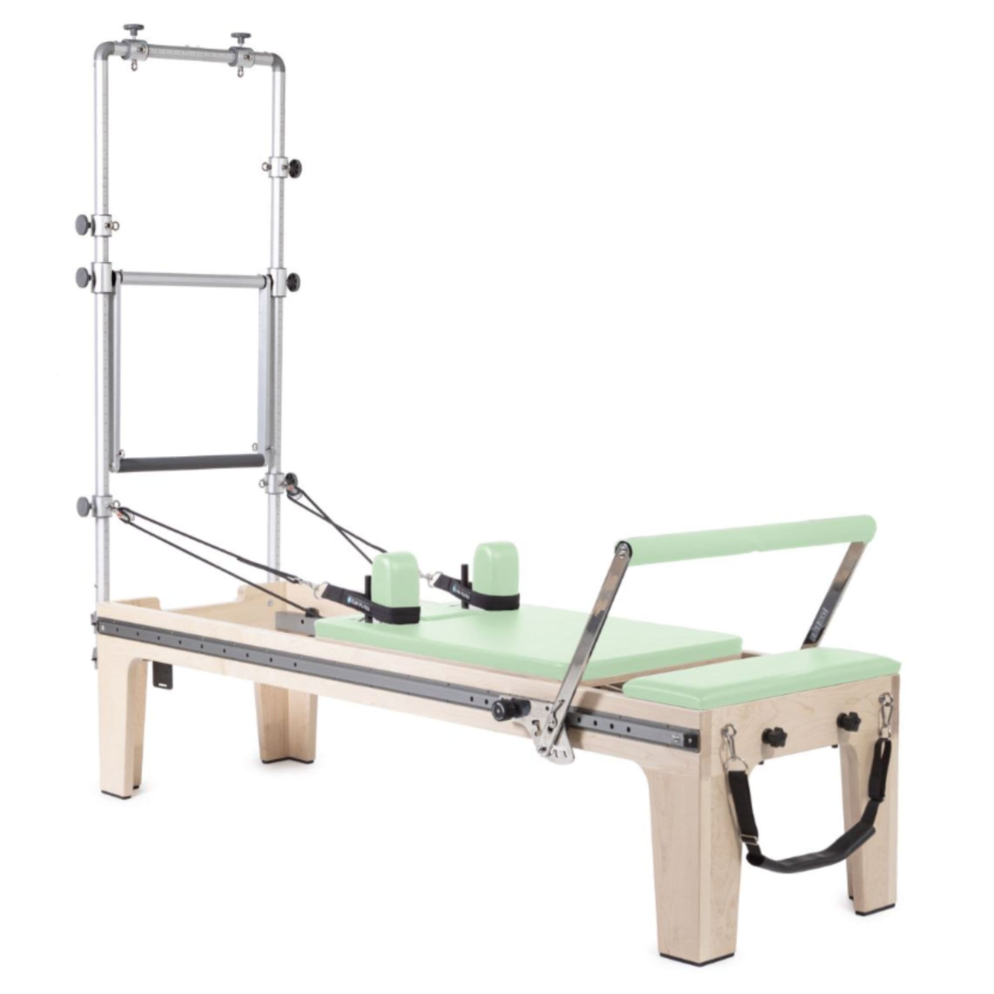 Elina Physio Reformer Master Instructor with Tower Green Variant Front Angled View On White Background