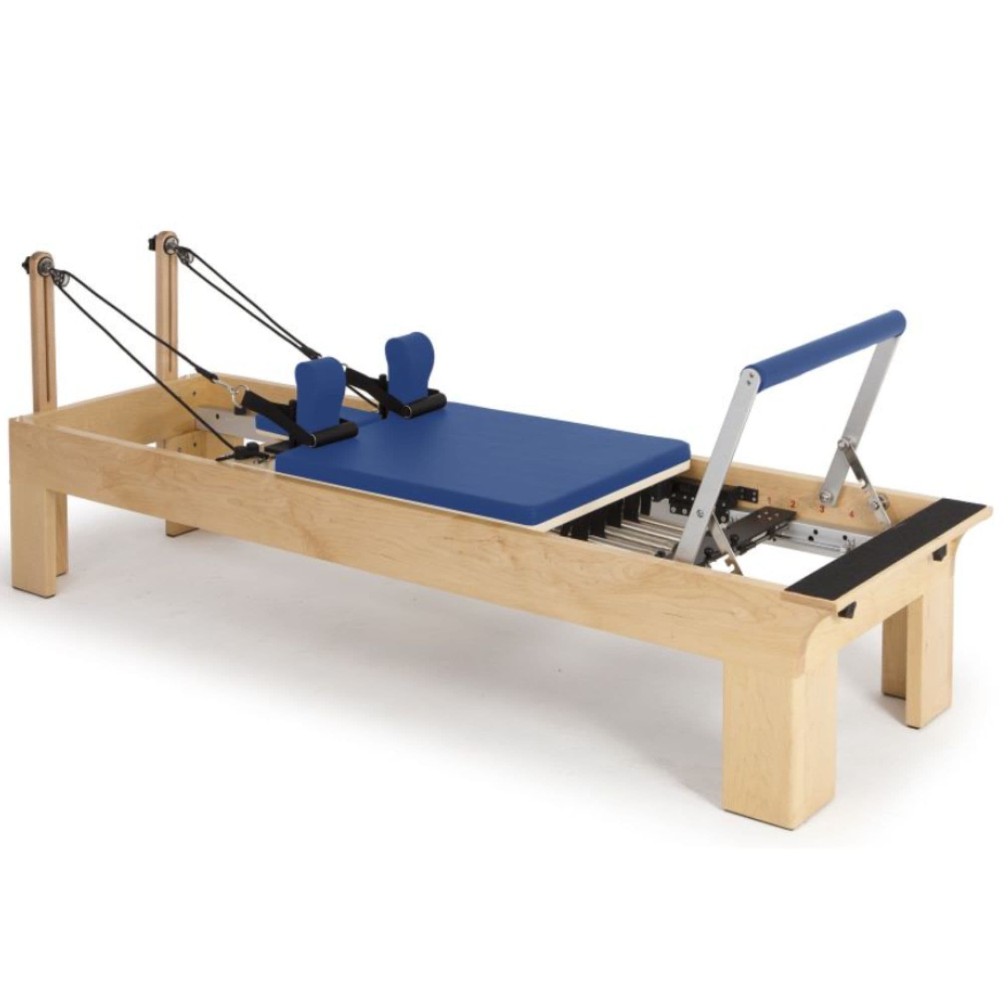 Elina Physio Wood Reformer Blue Variant Front Angled View With Complete Set On White Background