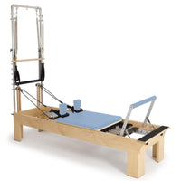 Thumbnail for Elina Physio Wood Reformer with Tower Ocean Blue Variant Front Angled View With Complete Set On White Background