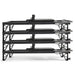 Elina Pilates Adjustable Height Aluminum Reformer with Tower Side View In Stacked Storage Position On White Background