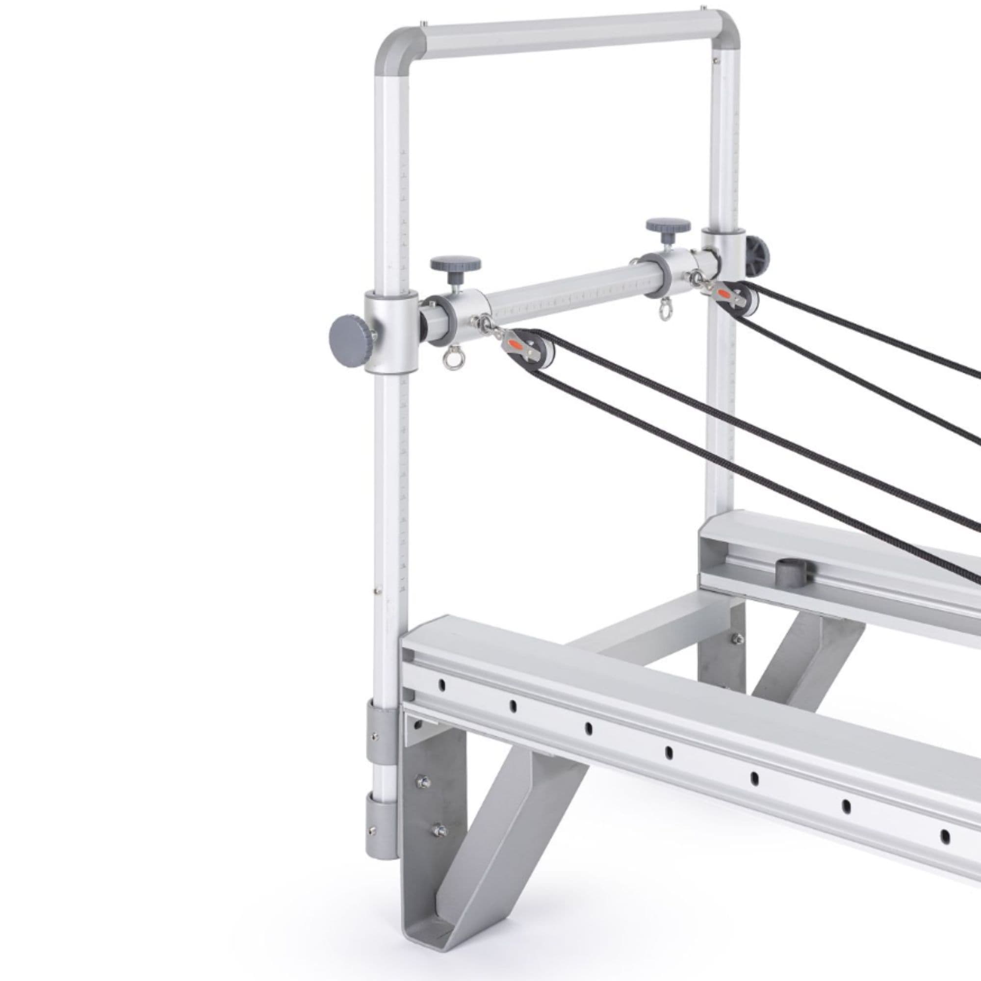 Elina Pilates Aluminium Reformer Mentor Close-Up View Of Adjustable Pulley Riser System With Height And Width Adjustments On White Background