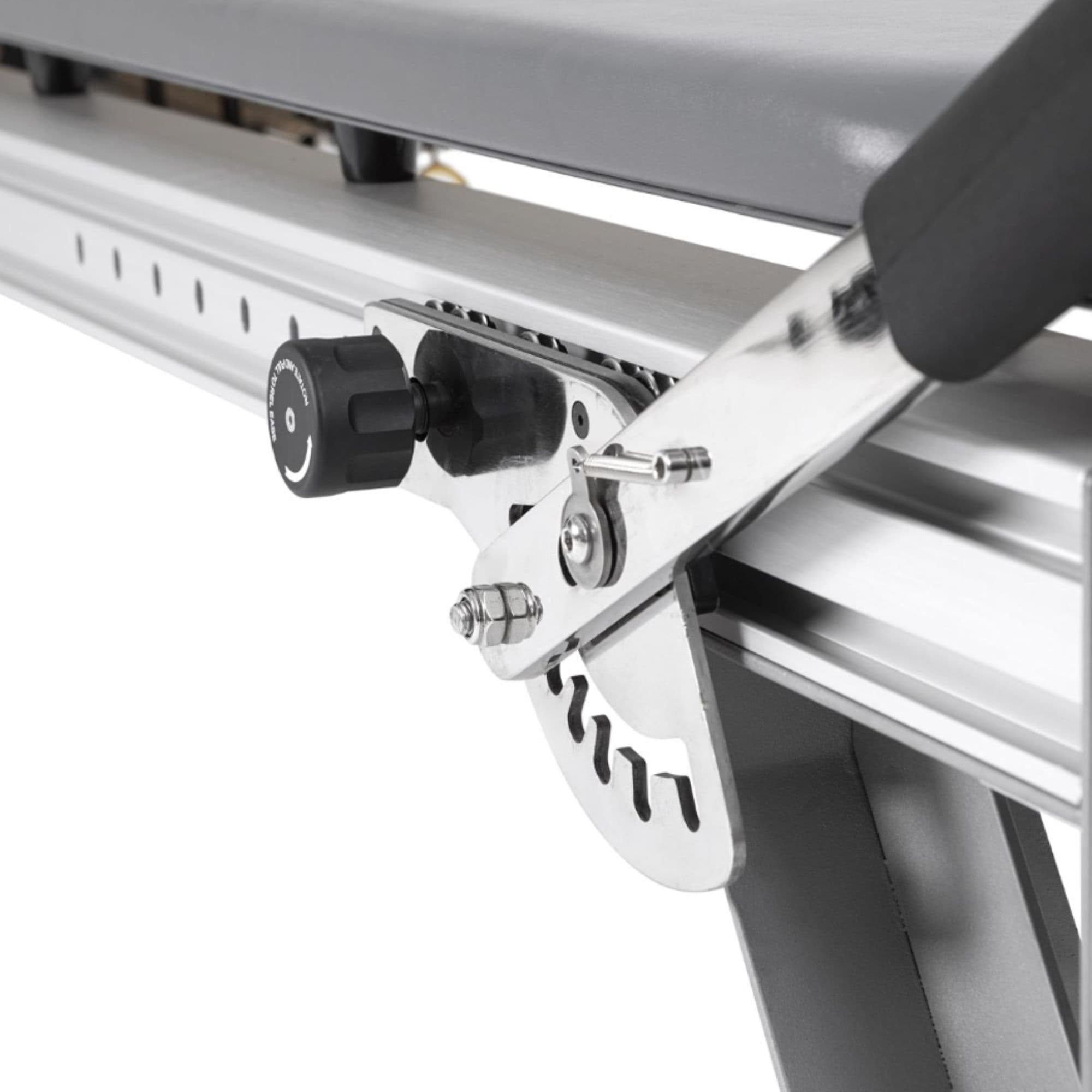 Elina Pilates Aluminium Reformer Mentor Detailed View Of Stainless Steel Footbar Adjustment System