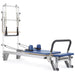 Elina Pilates Aluminium Reformer Mentor with Tower Blue Variant Front Angled View On White Background