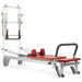 Elina Pilates Aluminium Reformer Mentor with Tower Red Variant Front Angled View On White Background