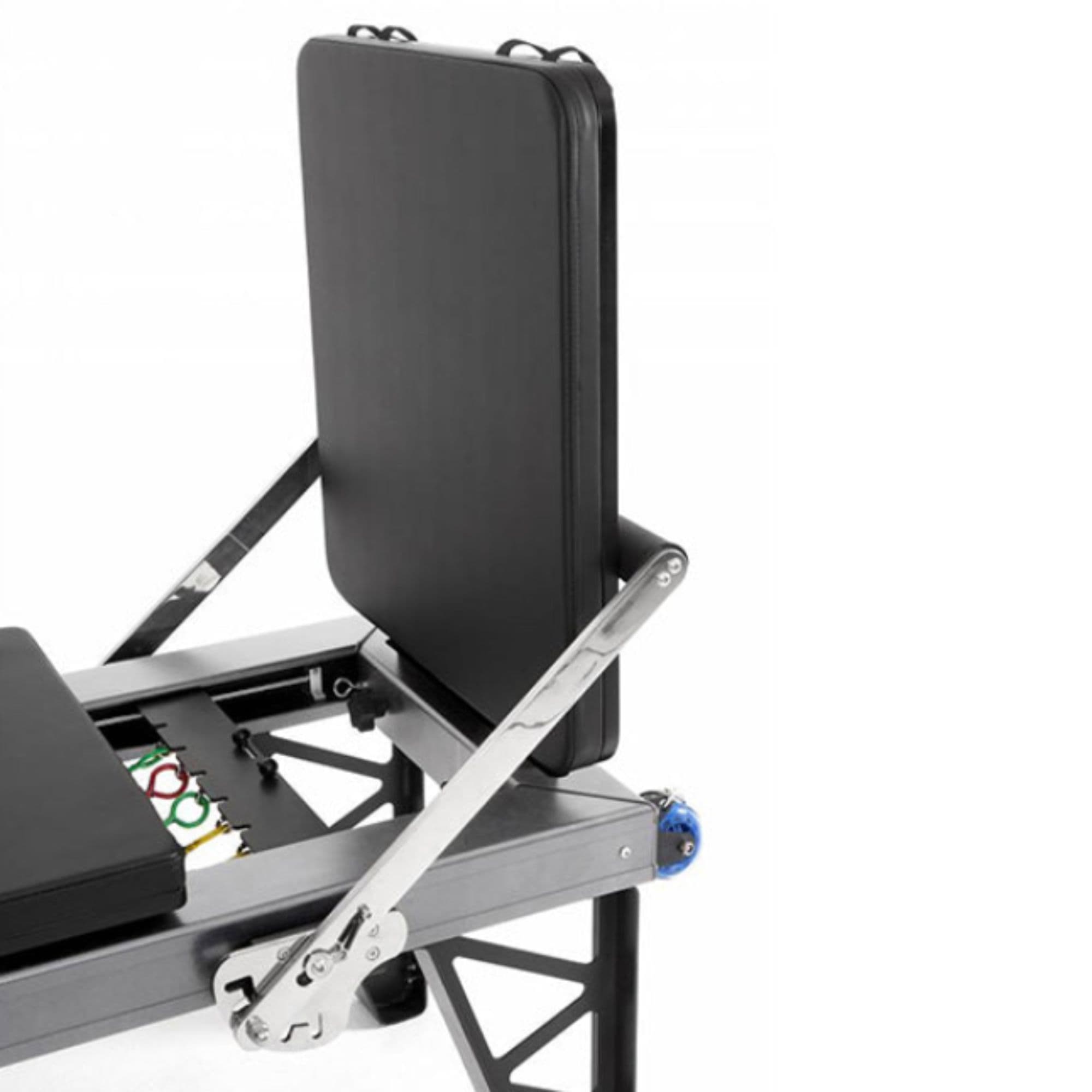 Elina Pilates Aluminum Reformer with Tower Close-Up View Of Jump Board And Foot Bar On White Background