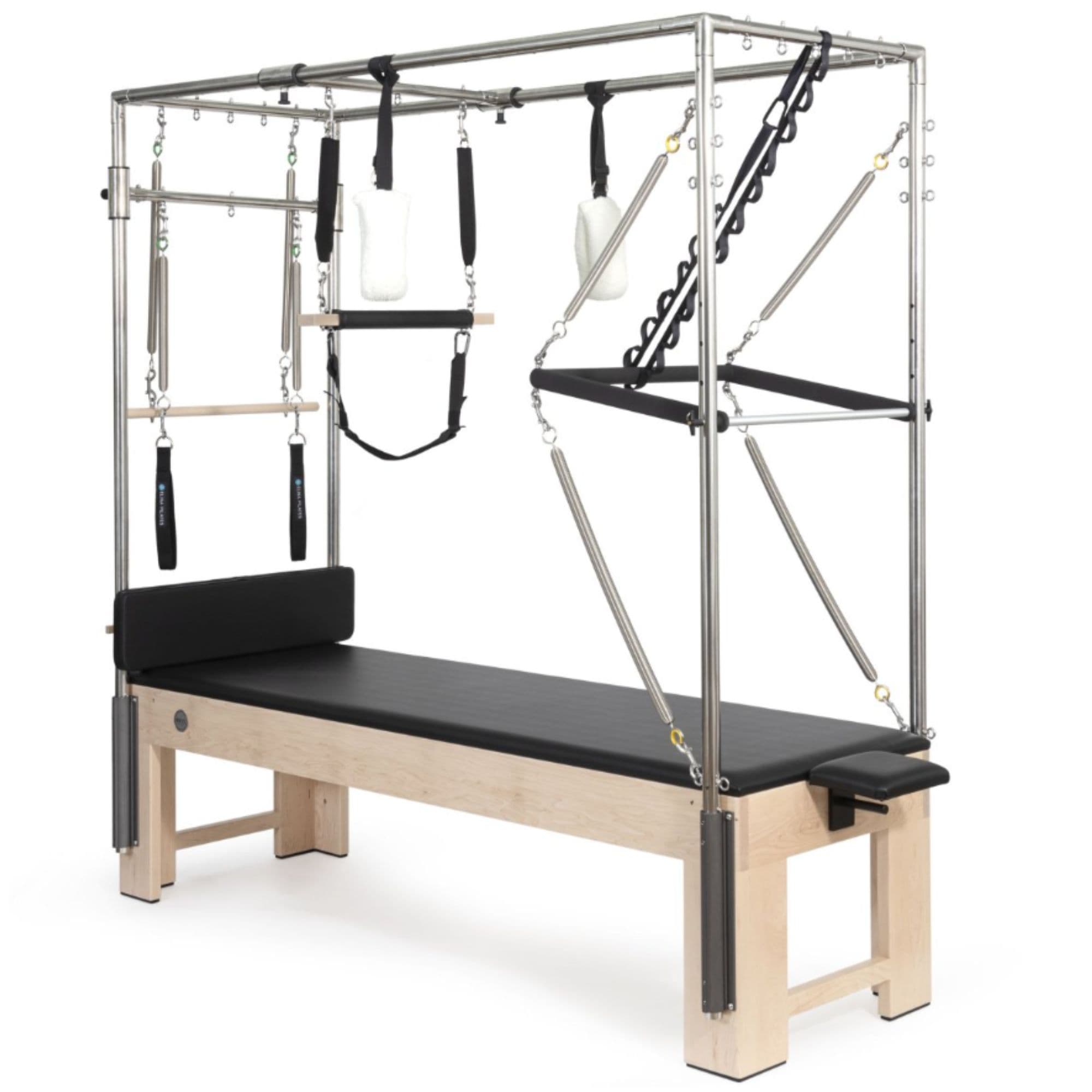 Elina Pilates Cadillac Black Variant Front Angled View Showing Full Tower Attachment On White Background