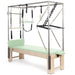 Elina Pilates Cadillac Green Variant Front Angled View Showing Full Tower Attachment On White Background
