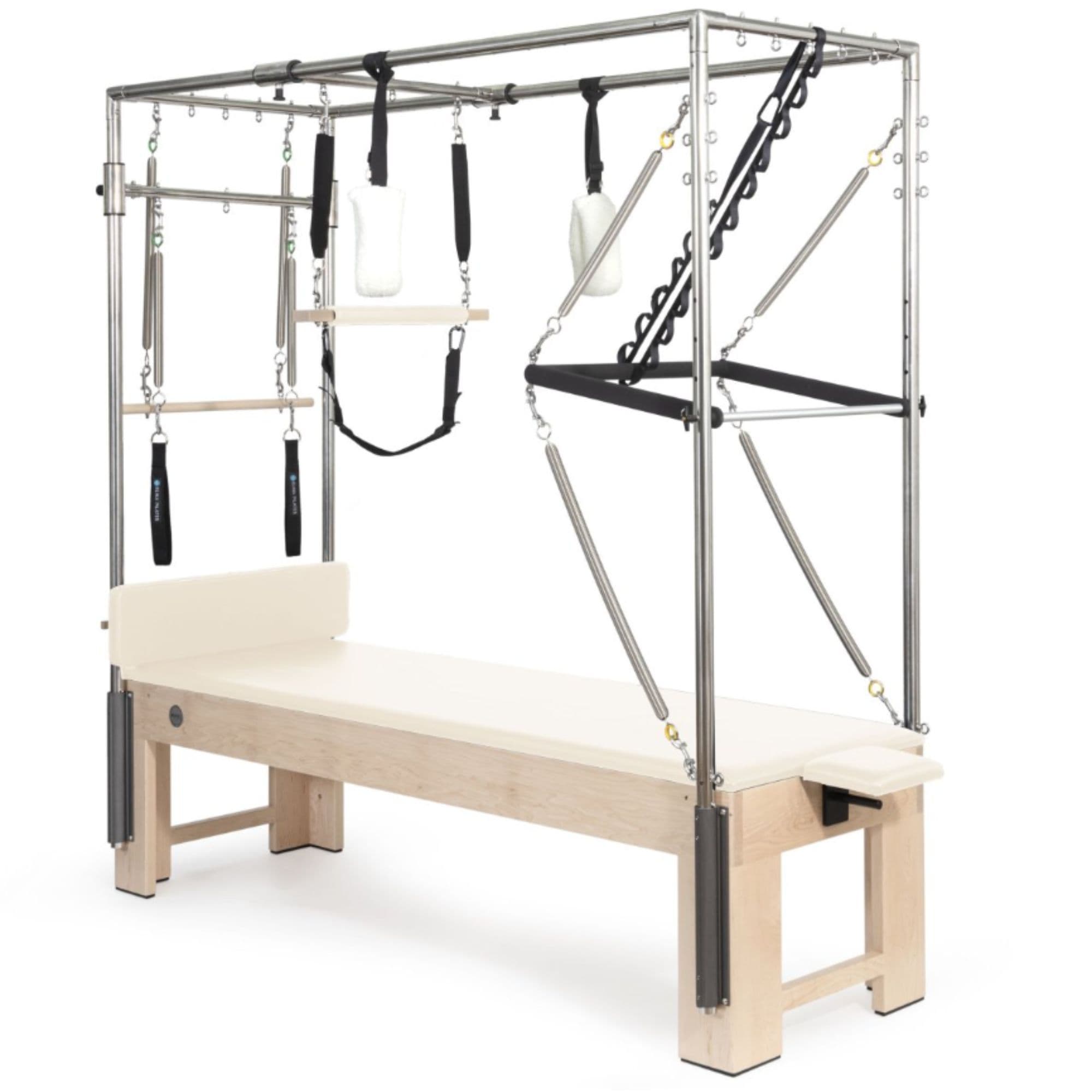 Elina Pilates Cadillac Ivory Variant Front Angled View Showing Full Tower Attachment On White Background