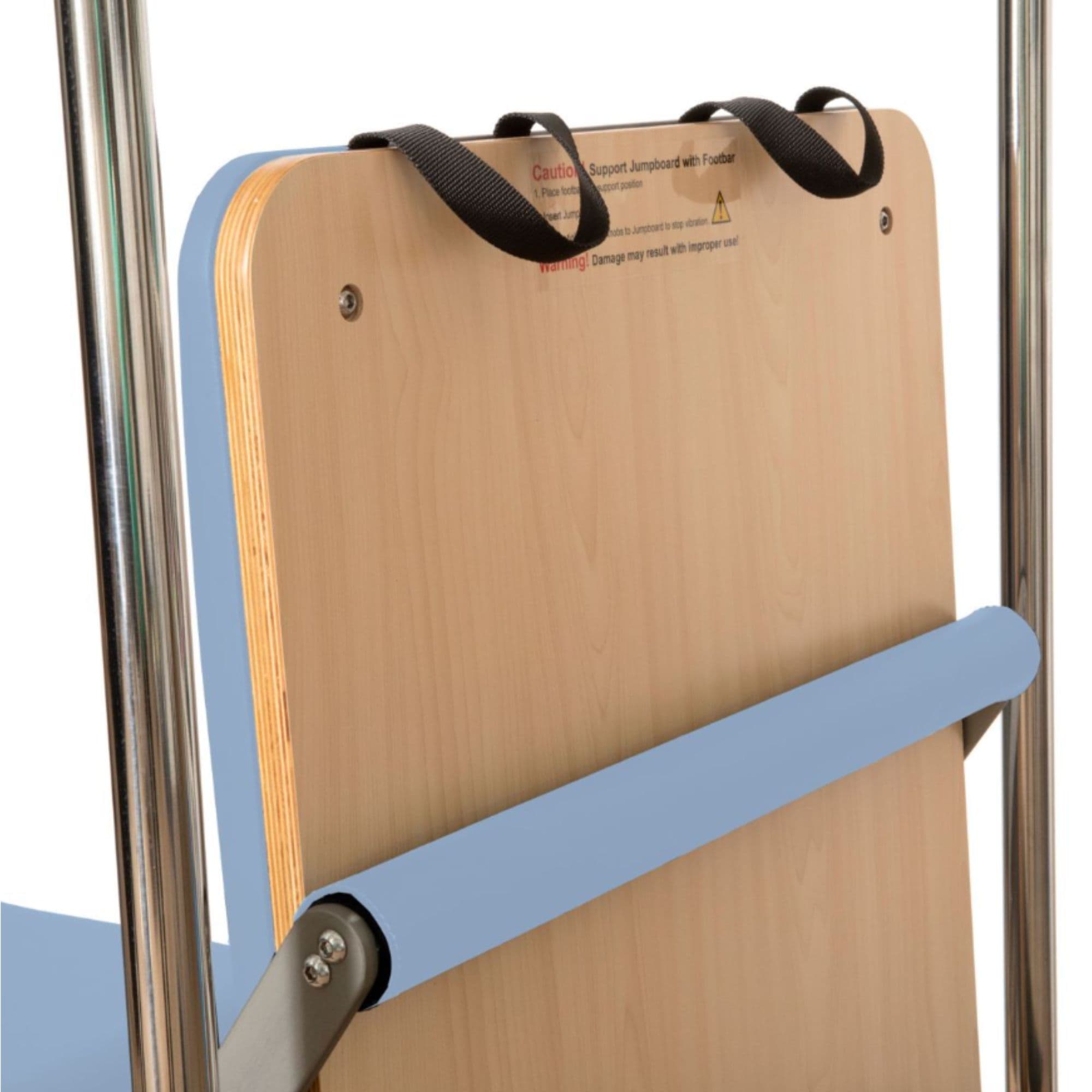 Elina Pilates Cadillac Reformer eln 300001 Close-Up Rear View Of Insert Jump Board In Upright Position