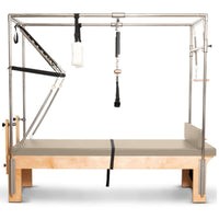 Thumbnail for Elina Pilates Cadillac Trapeze Table Light Mocha Variant Side View Showing Full Tower Attachment On White Background