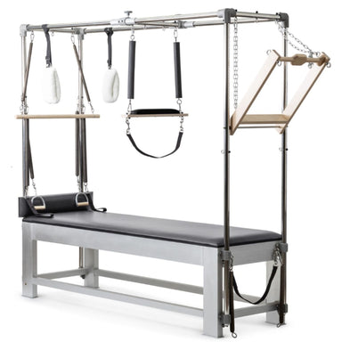 Elina Pilates Classic Aluminium Cadillac Trapeze with Accessories Black Variant Front Angled View On White Background