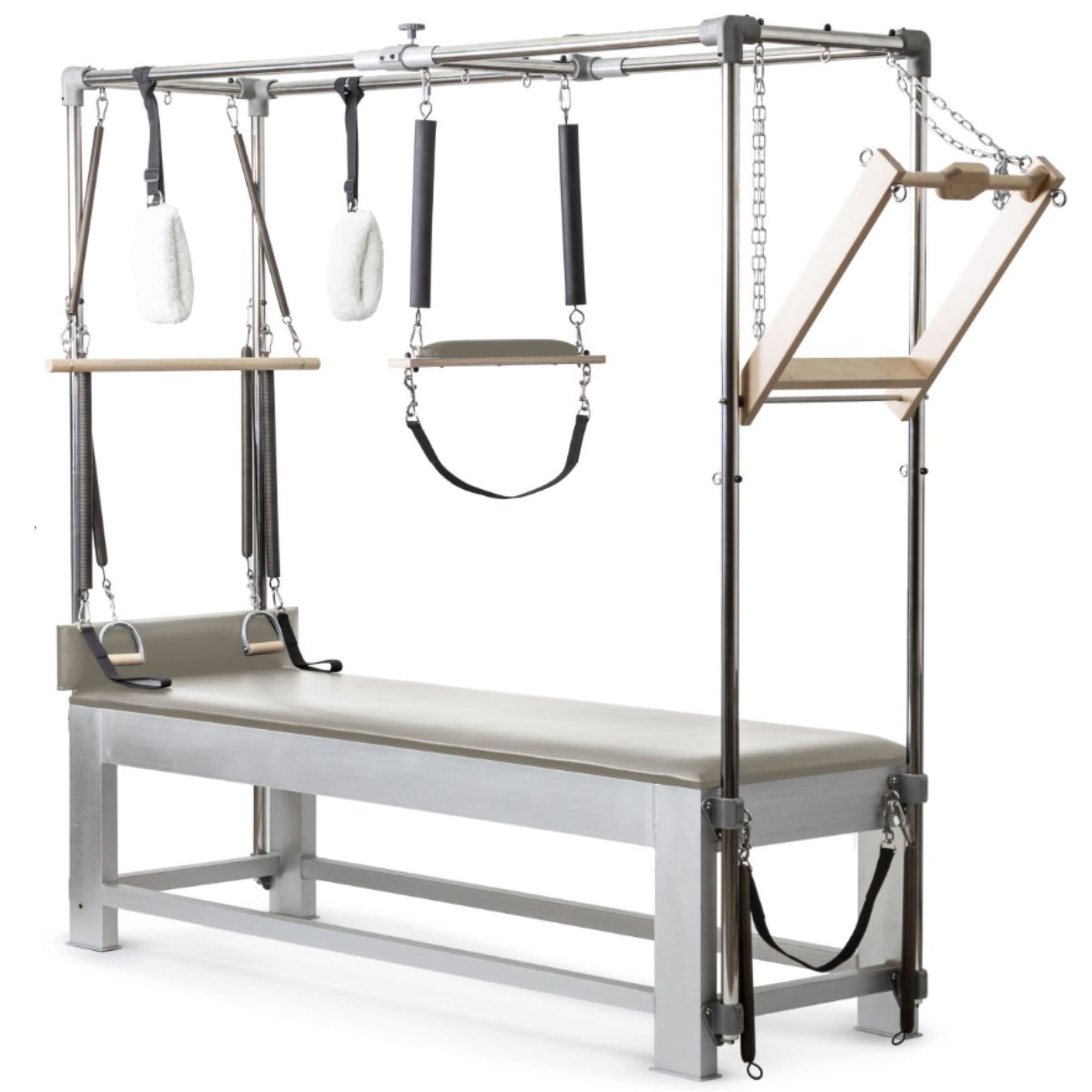 Elina Pilates Classic Aluminium Cadillac Trapeze with Accessories Mocha Variant Front Angled View On White Background