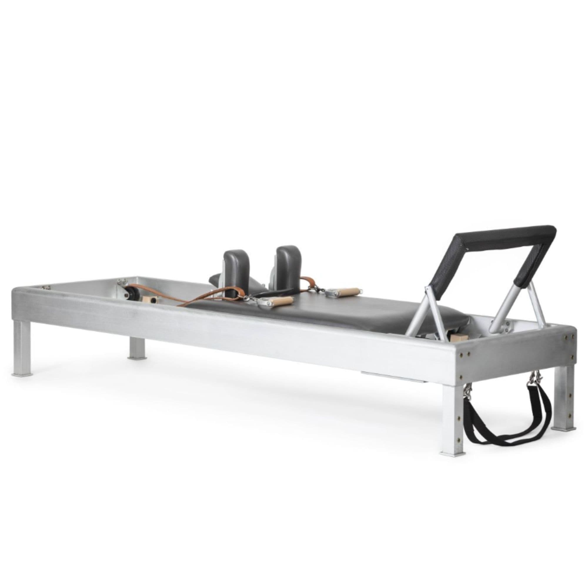 Elina Pilates Classic Aluminium Reformer 86 Inches  Gray Variant Front Angled View On White Background