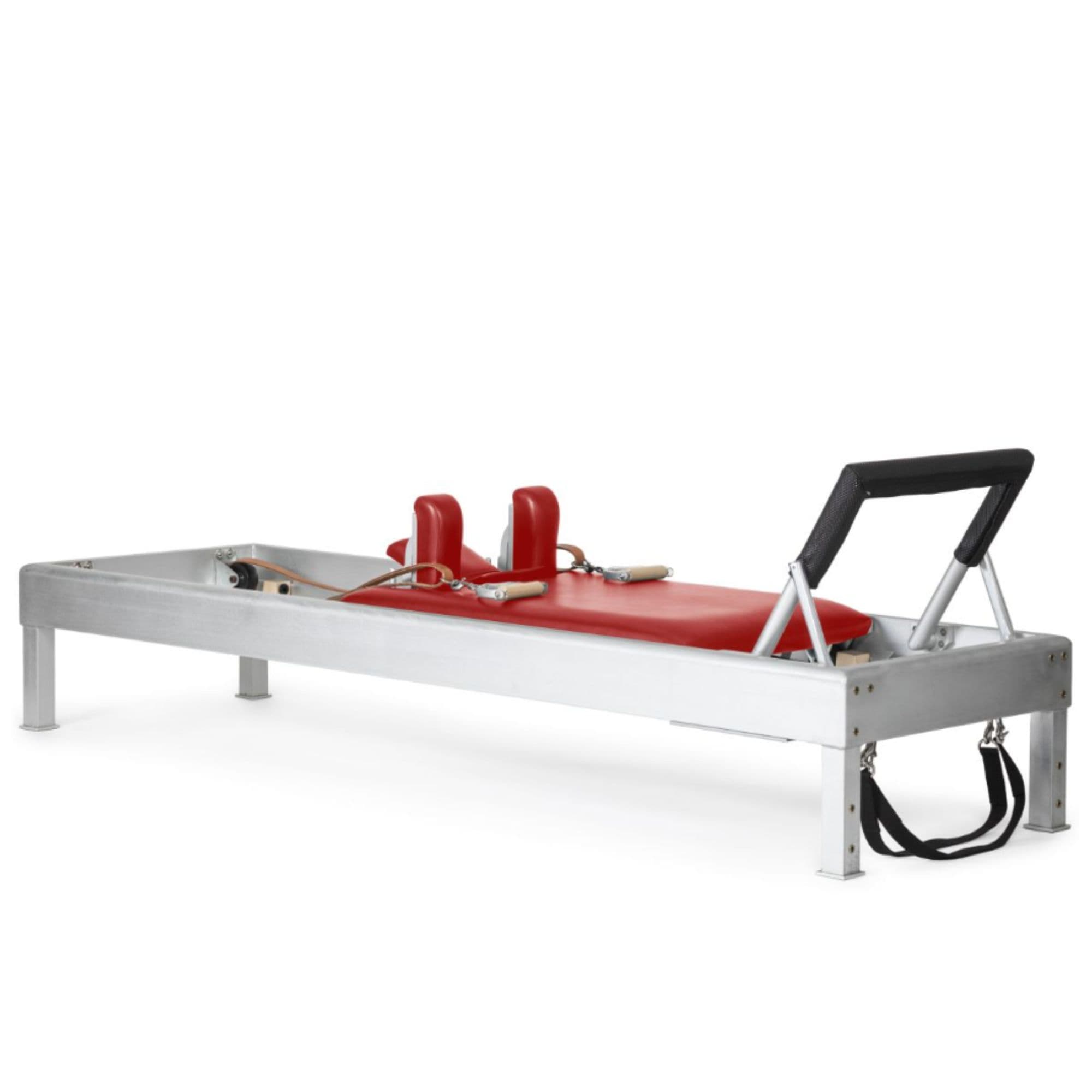 Elina Pilates Classic Aluminium Reformer 86 Inches  Red Variant Front Angled View On White Background