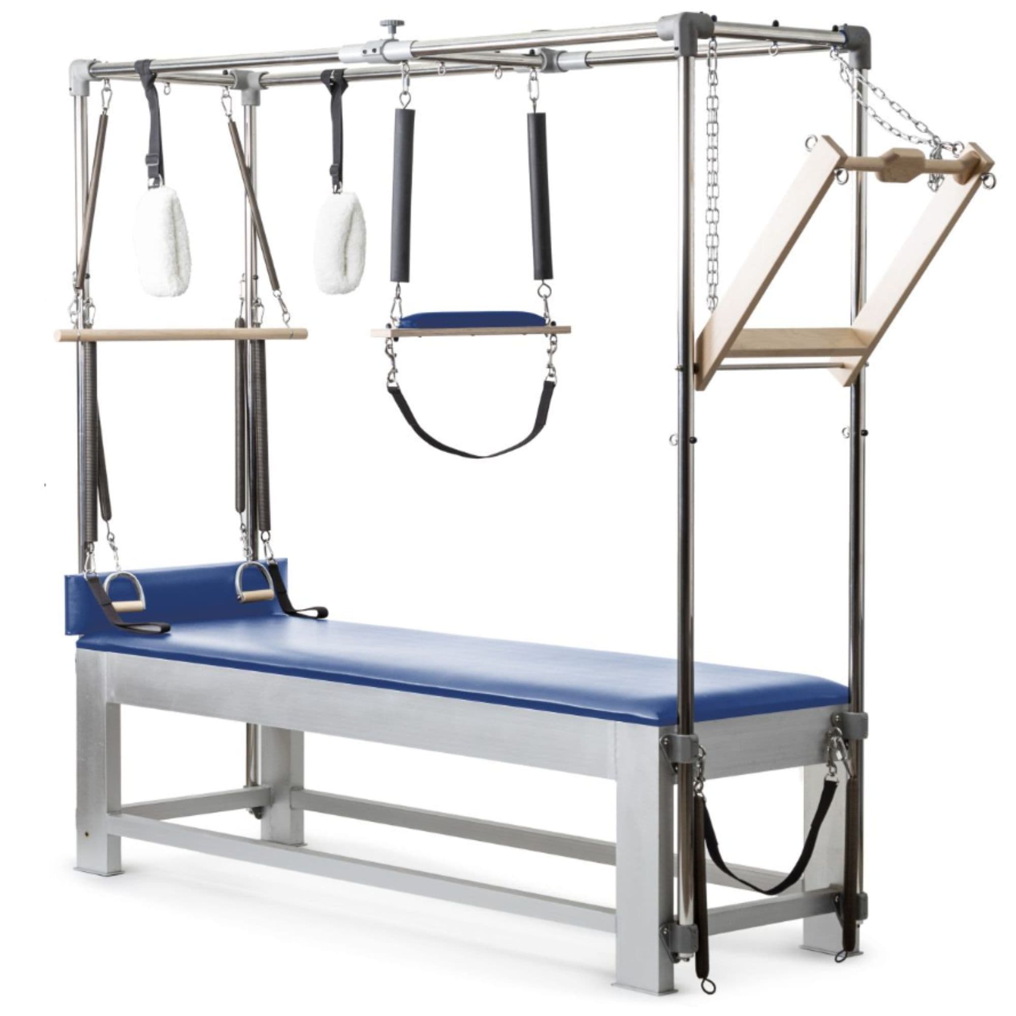 Elina Pilates Classic Cadillac Trapeze Table Blue Variant Front Angled View On White Background